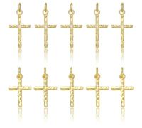 COGCHARGER 10 dijes de cruz para hacer joyas, pequeños dijes religiosos de metal cristiano de latón chapado en oro real de 18 quilates para aretes, pulseras, collares, suministros de bricolaje