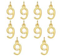 COGCHARGER 10 dijes de números dorados para hacer joyas, pequeños dijes de cristal para collares, pulseras, suministros de bricolaje, S, Latón Zirconia cúbica, No es una piedra preciosa