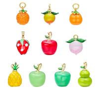 COGCHARGER 10 piezas 10 estilos Lampwork Frutas Charms Colgantes para Pulseras Dulce Latón Vidrio Mezcla de Alimentos Colgantes de Fabricación de Joyas Pulsera Collar Pendientes Llavero Accesorios DIY