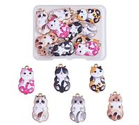 COGCHARGER 18 Piezas Gato Esmalte Encanto Colgante Lindo Gato Animal Encanto Aleación Esmalte Colgantes Color Mezclado para Joyas Collar Aretes Fabricación Manualidades