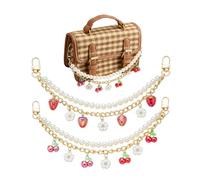 COGCHARGER 2 cadenas de extensión de bolsillo de perlas sintéticas con colgante de fresa y cereza, extensión de cartera para hombro y bandolera, accesorios de cadena de encanto