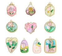COGCHARGER 20 dijes de flores para hacer joyas, aleación esmaltada, pintura al óleo, colgantes para pulseras, pendientes, collares, about 7.4*7.2*1.7 cm, Esmalte aleación esmaltado, No es una piedra