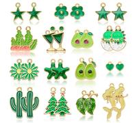 COGCHARGER 30 colgantes esmaltados diferentes para pulseras y pendientes chapados en oro con tema verde, Klein, Acero aleado Esmalte, No es una piedra preciosa