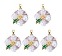 COGCHARGER 5 colgantes de flores para pulseras de latón con diseño vintage de pintura al óleo, perlas acrílicas esmaltadas y circonitas para pulseras, collares, pendientes, accesorios de bricolaje