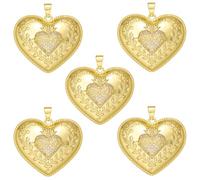 COGCHARGER 5 dijes de corazón sagrado dorado para hacer joyas, bonitos dijes de cristal de metal, circonita cúbica, colgante de amor para pulsera, aretes, collares, manualidades