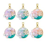 COGCHARGER 6 colgantes de flores vintage para pulseras de latón esmaltado con perlas acrílicas de cristal, pintura al óleo, diseño para pendientes, collares, manualidades