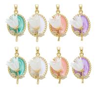 COGCHARGER 8 Piezas Vintage Flor Colgante de Latón Esmalte Acrílico Perla Cristal Pintura al Óleo Hoja de Plantas Colgante para Pulseras Pendientes Collares Bricolaje Manualidades