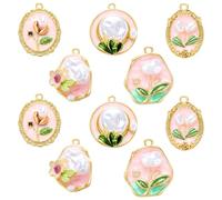 COGCHARGER Charms de flores de latón chapado en oro de 18 quilates, colgantes de flores vintage para pulsera, pendientes, collar, ca. 7.4*7.2*1.7 cm, Esmalte + Acrílico, No es una piedra preciosa
