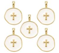 COGCHARGER Cruz Joyería Colgante Para Pulseras Esmalte Cristiano Encantos Conjunto Religiosos Planos Colgantes Dorados Latón Dorado, Klein, Latón Esmalte, Sin piedra preciosa