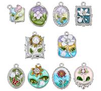 COGCHARGER Pintura al óleo colgante de flores para fabricación de joyas esmalte colgante de aleación para pulseras, pendientes y collares, manualidades, Klein, Acero aleado Esmalte, No es una piedra