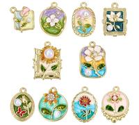 COGCHARGER Pintura al óleo colgante de flores para fabricación de joyas esmalte colgante de aleación para pulseras, pendientes y collares, manualidades, Klein, Acero aleado Esmalte, No es una piedra