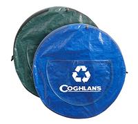 Coghlan's Papelera desplegable para campamento y reciclaje, paquete de 2, polietileno resistente al desgarro, volumen de 29.5 galones (negro/azul)