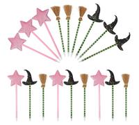 COHEALI 18 Piezas Bolígrafos de Fiesta Creativos de Plástico Diseños de Escoba, Estrella y Sombrero de Bruja para Decoraciones de Halloween y San Valentín en Oficina y Aula