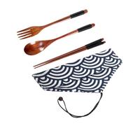 COHEALI 1juego Cubiertos Japoneses Reutilizables de Madera con Cuchara Tenedor y Palillos Estuche Portátil con Bolsa para Camping Picnic Oficina y Comidas Diarias