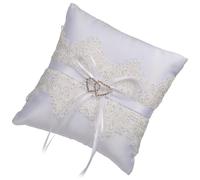 COHEALI Almohada para Anillos de Boda en Color Blanco de Encaje Calado Doble Corazón, Cojín Porta Anillos para Ceremonia Nupcial y Decoración de Boda