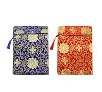 COHEALI Bolsa de Brocado para Libros Budistas 2 Piezas, Tamaño Mediano 20x25 Cm, Diseño Retro Bordado Chino, Colores Azul y Rojo, Doble Capa, Protección y Almacenamiento para Textos