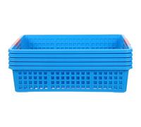 COHEALI Cesta de Plástico Azul Apilable con Asas 5 Piezas Rectangular Rebabas Organizador Moderno y Ahorra Espacio para Almacenamiento A4 Adecuado para Oficina y Aula