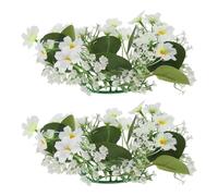 COHEALI de Velas Flores de Seda y Plástico Blanco 2 Piezas Margaritas Pequeñas, Aro de Flores de Margarita Estructura Estable se Adapta Mayoría de Velas Decoración de Mesa