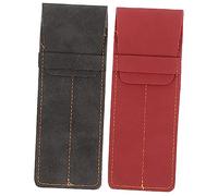 COHEALI Funda de Cuero para Bolígrafos Doble, Estuche para Plumas Estilográficas, Color Negro y Burdeos, Antidesgaste, Compacto y Ligero, para Oficina y Viaje, Set de 2 Piezas