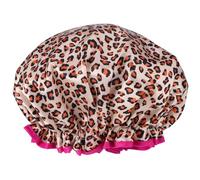 COHEALI Gorro de Ducha Doble Reutilizable para Mujer Estampado de Leopardo Pequeño y Borde Rojo, Elástico, Ajustable y Protector para Cabello Largo y Corto, Complemento Adecuado para Baño