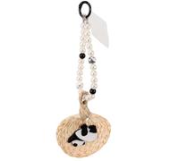 COHEALI Llavero Abanico Forma de Panda de Raíz de Bambú y Pulsera de Perlas, Resistente al Desvanecimiento, para Mochila o Coche en Fiestas Temáticas de Verano