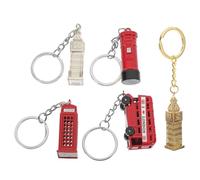 COHEALI Llavero de Aleación Estilo Británico 5 Piezas Colgantes de Autobús Rojo, Cabina Telefónica, Buzón y Big Ben, Llavero Creativo para Bolso y Coche, Accesorio Decorativo Retro