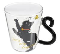COHEALI Taza de Vidrio con Asa 250 Ml Diseño Gato Negro para Café, Leche y Jugo, Taza Decorativa para Uso Diario en Hogar y Oficina, Vaso Resistente para Bebidas Calientes y Frías