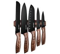Cohesion Juego de Cuchillos de Cocina Ultra Afilados 5PCS con Soporte Magnético Chef Santoku Cuchillo para Cortar Tomate Fruta y Carne con Recubrimiento Antiadherente y Resistente al Desgaste - Negro