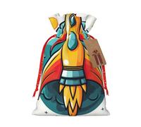 Cohete Clipart Nave espacial Bolsas de regalo de día festivo,Bolsas de regalo de Navidad reutilizables,Enfoque artístico para regalar