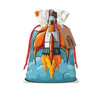 Cohete Clipart Nave espacial Bolsas de regalo de día festivo,Bolsas de regalo de Navidad reutilizables,Enfoque artístico para regalar