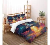 Cohete Nebulosa Funda Nordica Algodon 3 Piezas con Impresión En 3D Starry Sky Theme con 2 Fundas De Almohada Super King（260x220cm） 100% Microfibra Ropa De Cama