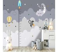Cohete Retro De Dibujos Animados Globo Aerostático Estrellas Nubes Blancas 3D Papel Pintado Pared Fácil Instalación Oficina Sala Estar Sofá Dormitorio TV Fondos Decoración-430cm×300cm