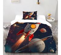 Cohete Volador 2 Piezas Arte 3D Estilo Europeo Ropa De Cama,Antialérgico,100% Algodón Puro, Adecuado para Niños Y Niñas Single（135x200cm）