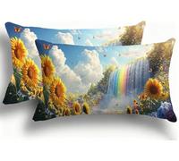 Cohnpjng Juego de 2 Fundas de Almohada Bicolor de Terciopelo, Fundas Rectangulares Decoración 40x80 cm, Cremallera Invisible, Diseño de Doble Cara Transpirables Suaves, Arcoíris Cascada 1 F0A-669