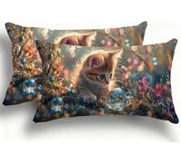 Cohnpjng Juego de 2 Fundas de Almohada Bicolor de Terciopelo, Fundas Rectangulares Decoración 40x80 cm, Cremallera Invisible, Diseño de Doble Cara Transpirables Suaves, Bola De Vidrio Cat 1 F0A-901