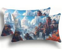 Cohnpjng Juego de 2 Fundas de Almohada Bicolor de Terciopelo, Fundas Rectangulares Decoración 40x80 cm, Cremallera Invisible, Diseño de Doble Cara Transpirables Suaves, Edificio Puente F0A-1114