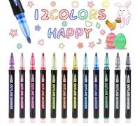 Coicok 12 Colores Rotuladores Purpurina, Regalos Cumpleaños Niños, Lettering Metalicos, Bolígrafos de Contorno, Marcadores Magicos para Niños, Scrapbooking, Pintar