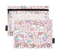Coikll Estuche para lápices de unicornio arcoíris para carpetas estándar de 3 anillas, bolsa de lápices con cremallera con ventana transparente para oficina de clase, paquete de 2
