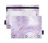 Coikll Estuche para lápices ondulado de mármol morado para carpetas estándar de 3 anillas, bolsa de lápices con cremallera con ventana transparente para oficina de clase, paquete de 2