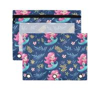 Coikll Hermoso estuche de sirena para carpetas estándar de 3 anillas, carpeta con cremallera y ventana transparente para oficina de clase, paquete de 2