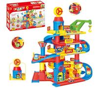 COIL Aparcamiento para niños con túnel de lavado de coches, grúa y ascensor, juego de garaje robusto para niños a partir de 3 años, juguete interactivo con gasolinera, gran garaje de juegos creativo