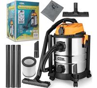 COIL Aspiradora 1300 W 25L Aspiradora Industrial con Enchufe y Función de soplado, Filtro HEPA para Taller, Obra de Construcción, Garaje, Contenedor de Acero Inoxidable
