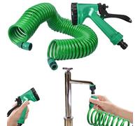 Coil Garden Hose - Flexible Expandable Water Line, 5-Pattern Sprayer Tip | Lightweight Compact Hose for Rv, Boat, Yard, Car Washing, Lawn Irrigation, Home Outdoor Cleaning, Recoil -Free Pipe
