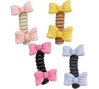 Coil Hair Ties, 4-Piece Telephone Style Hair Bands with Bow, No Damage Women Hairbands, Styling Accessories for Kids, Girls, Daily Workout, Travel