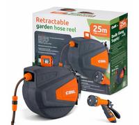 COIL Manguera de jardín, carrete automático de manguera de pared, Smart Stop, 9 modos de pulverización, incluye pistola pulverizadora, manguera de entrada de 2 m (25 m)