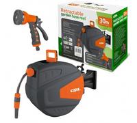 COIL Manguera de jardín con carrete de manguera automático, montaje en pared, Smart Stop, 9 modos de pulverización, incluye pistola pulverizadora, manguera de entrada de 2 m (30 m)