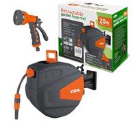 COIL Manguera de jardín con carrete de manguera automático, montaje en pared, con 9 modos de pulverización, incluye pistola pulverizadora, manguera de entrada de 2 m (20 m)