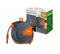 COIL Manguera de jardín con carrete de manguera automático, montaje en pared, Smart Stop, 9 modos de pulverización, incluye pistola pulverizadora, manguera de entrada de 2 m (30 m)