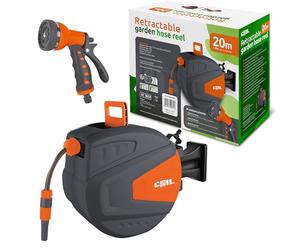 COIL Manguera de jardín con carrete de manguera automático, montaje en pared, Smart Stop, 9 modos de pulverización, incluye pistola pulverizadora, manguera de entrada de 2 m, 20 m