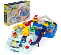 COIL Juego de pista de carreras, pista de coches, juguete de aprendizaje Montessori, 4 coches, piezas móviles, helicópteros, control manual, a partir de 3 años